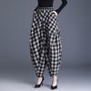 Хлопок больших размеров винтажная клетка высокая талия повседневные свободные весенне-осенние брюки женские свободные повседневные брюки