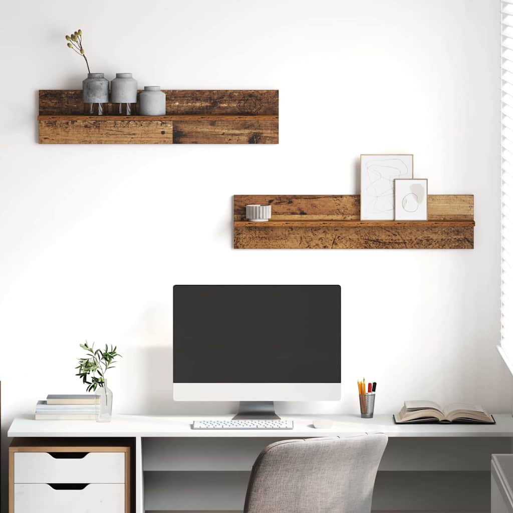 Wall Shelf Set 2 pcs Reclaimed Wood Look 80 x 11.5 x 18 cm Particleboard