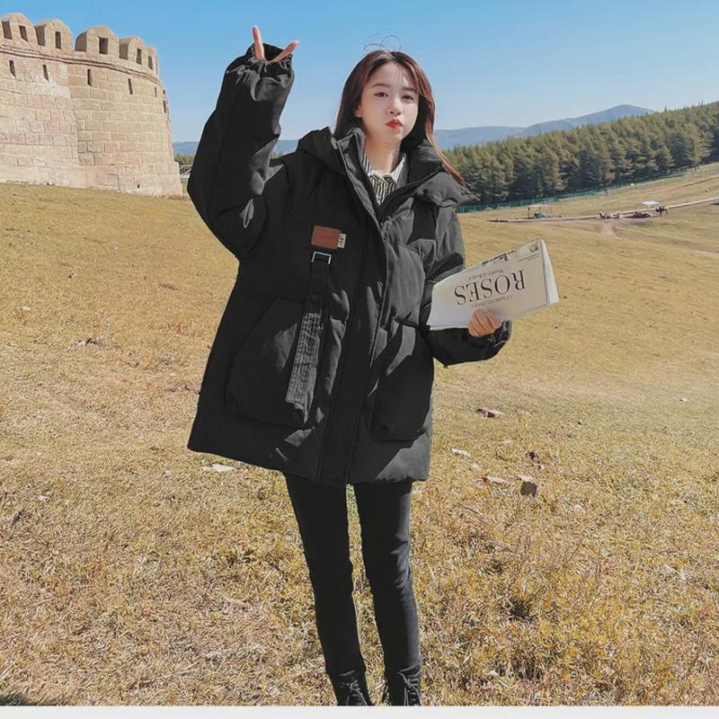 Women's Short Cotton Down Jacket - Korean Style, Loose Fit, Hong Kong Trend, Small Size, Perfect for Students