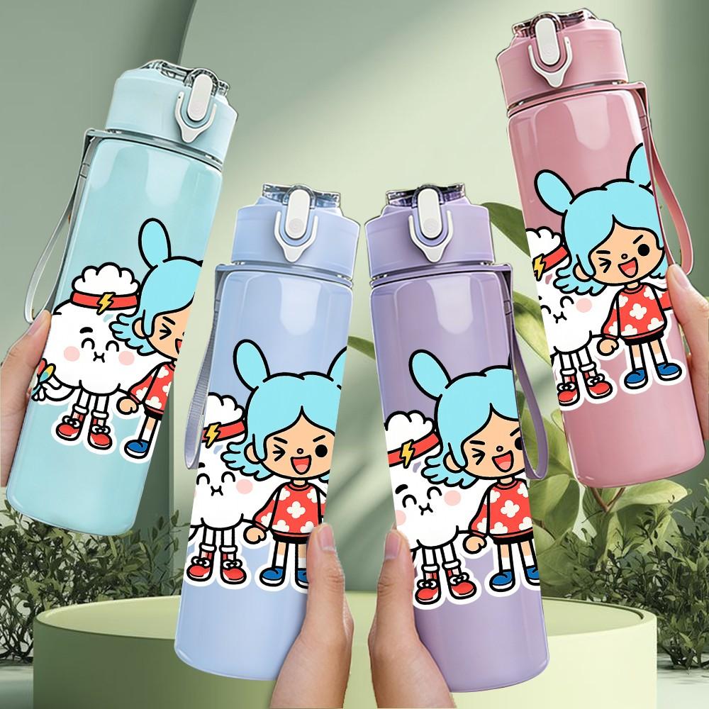 1PC Blue Hair Bunny Hat Girl Cartoon Print 750ml Color Plastic Sports Water Bottle Leakproof Flip Straw Lid Suitable for Sports Office Home Use