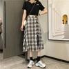Plaid Skirt Women's Korean Style High Waist A-Line Straps Large Swing Umbrella Green Skirts