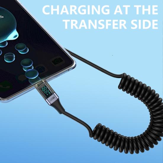 Charging Cord Spring Retractable Design 480Mbps High Speed PD100W Intelligent Display Fast Charging Data Cable