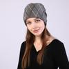 Women's Autumn Winter Pullover Mixed Color Mesh Diamond Plush Knitted Wool Hat Ear Protection Pile Cap