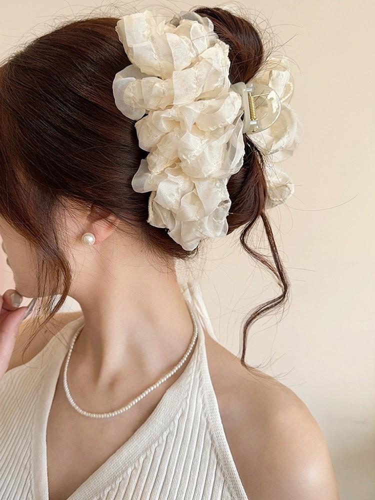 Korean Polka Dot Bow Claw Hair Clip - High-End Cloud Bubble Design for Women