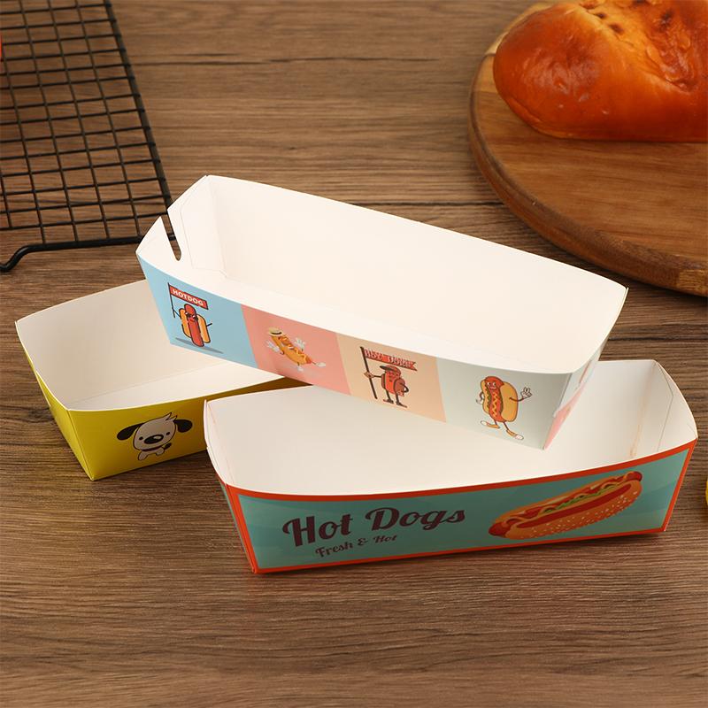 100 шт. Коробка для упаковки хот-догов без складывания Бумажная Одноразовая Посуда для вечеринок Поднос для подачи еды Для кейтеринга Упаковочные коробки