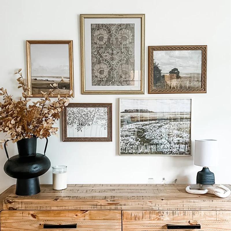 Летний пейзаж Винтажная картина маслом Холст Постер, Весенний Нейтральный Принт для Галерейной Стены, Ретро Зеленый Тон, Настенный Декор Фермерского Дома