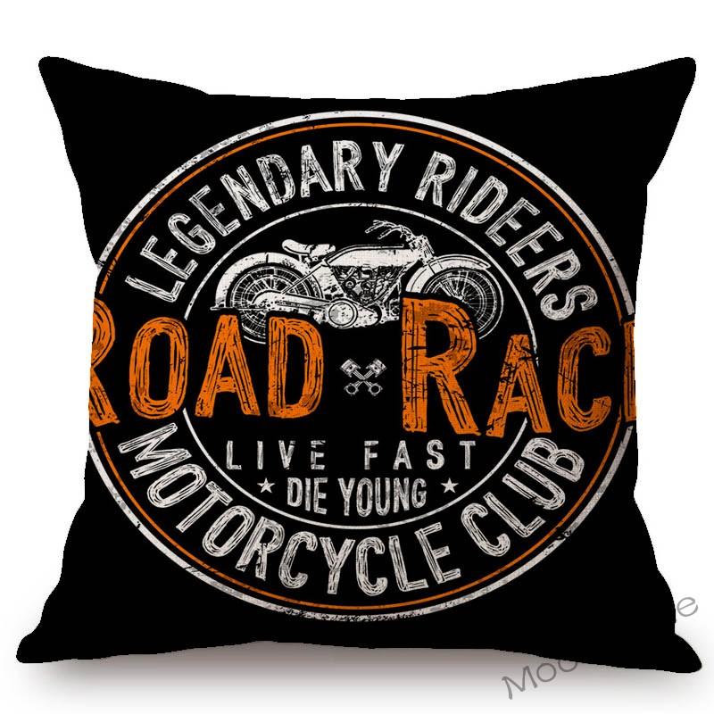 Vintage Motorcycle Club Legendary Rider Letter Print Home Decoration Art Sofa Throw Pillow Case Retro Motorbike Cushion Cover