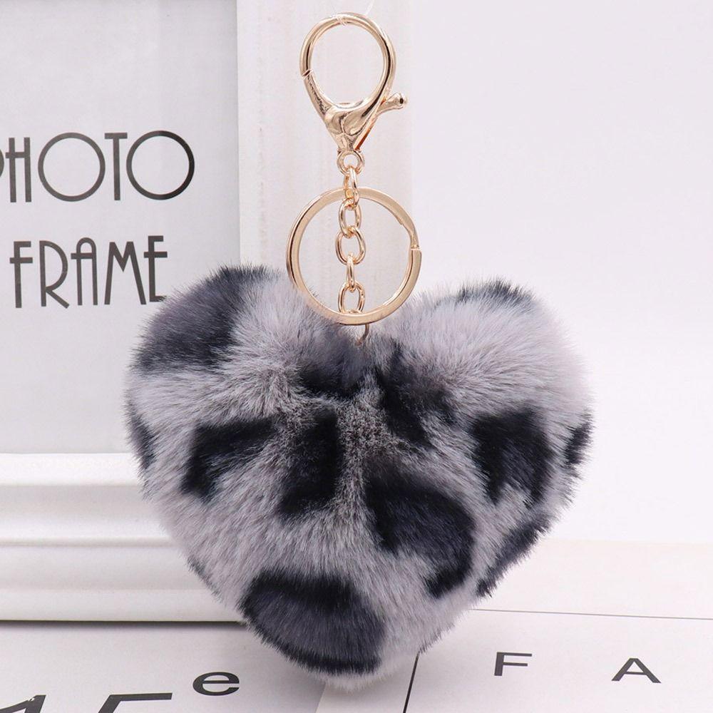 2Pcs Leopard Pattern Plush Keychain Multicolor Keyring Adorable Peach Heart Pendant Keychain  Key