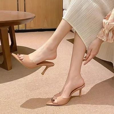 Мода 2025 Высококачественная Классическая Обувь для Женщин Модные Женские Шлепанцы Женские Шлепанцы с Острым Носком на Тонком Каблуке Лаконичные Однотонные Шлепанцы с Открытым Носком