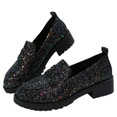 Модные элегантные женские туфли на среднем каблуке 2025 новый бренд слипоны женская мода пайетки офис и карьера большой размер туфли на платформе