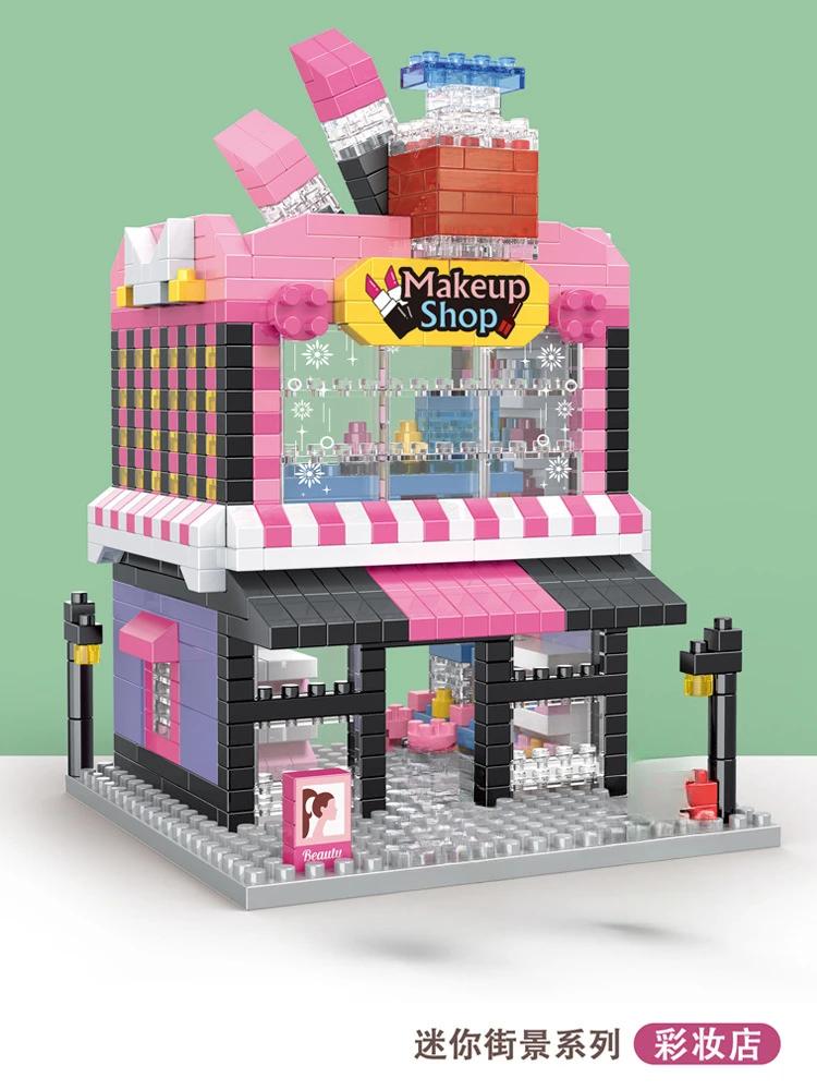 Mini Blocks Cute Street Creative Store Small Shop Coffee Food Flower Fun Building Bricks Girl Gifts Toys For New Year Present