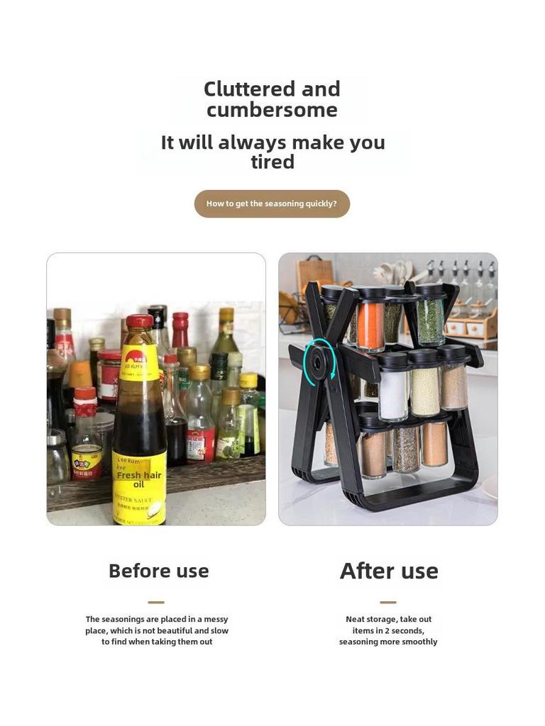 Rotating Glass Spice Rack Set with Spice Jars