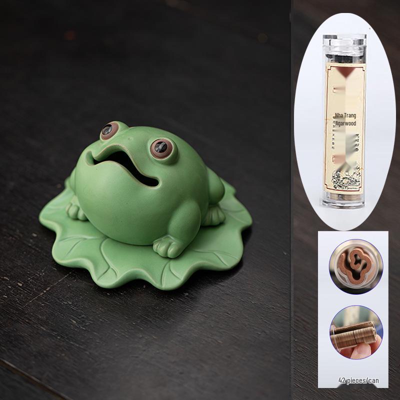 Ding Gua Gua Ceramic Frog Incense Burner - Zen Style Aroma Diffuser Ornament for Home