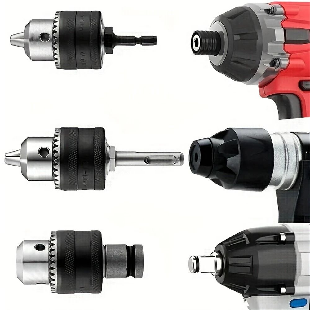 1Set 1/2-20UNF Mount Impact Driver Bits with Chuck Key Chuck Conversion Adapter Drill Chuck