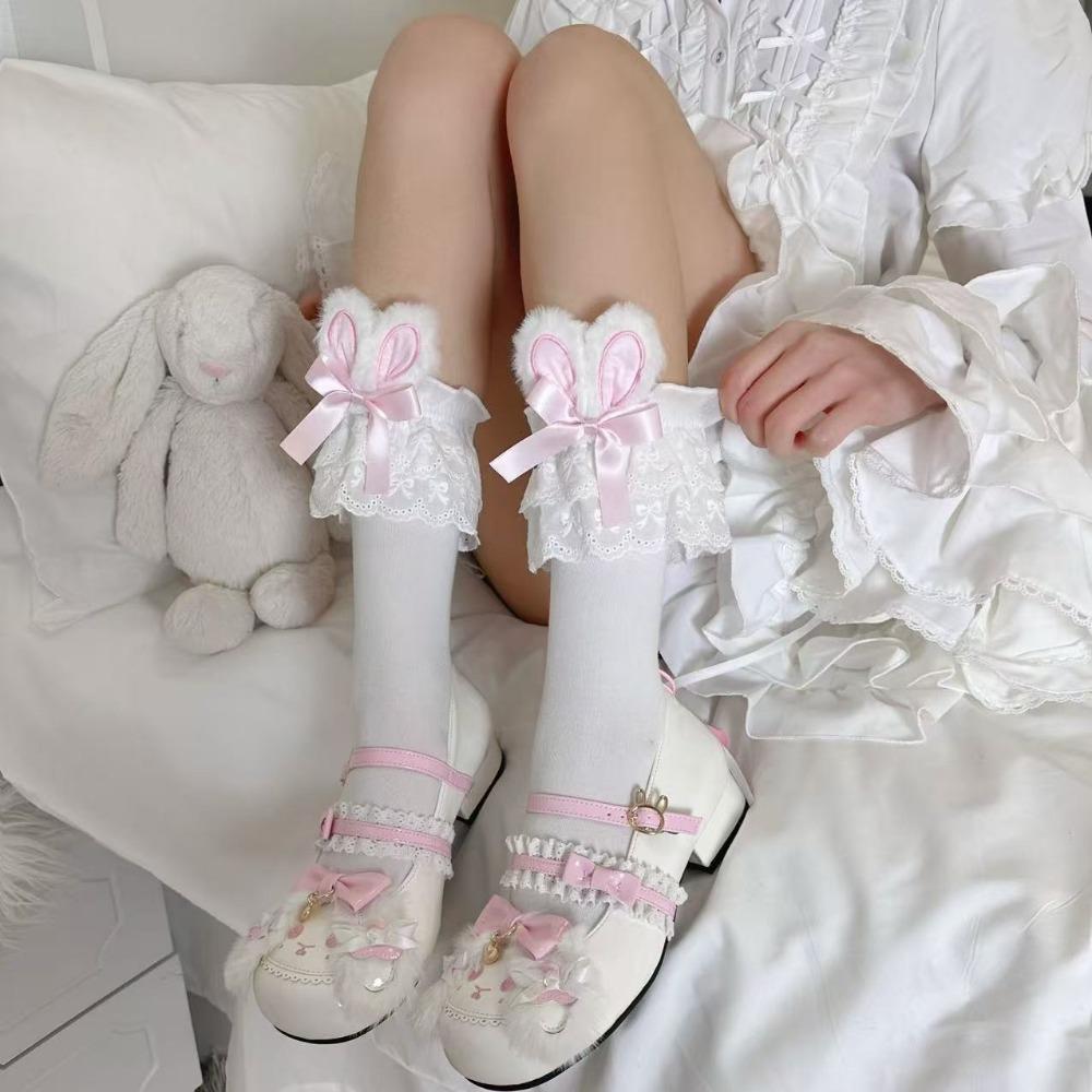 Summer Bow Lolita Socks Double Layer Lace Short Socks College Style Middle Socks Women Girls