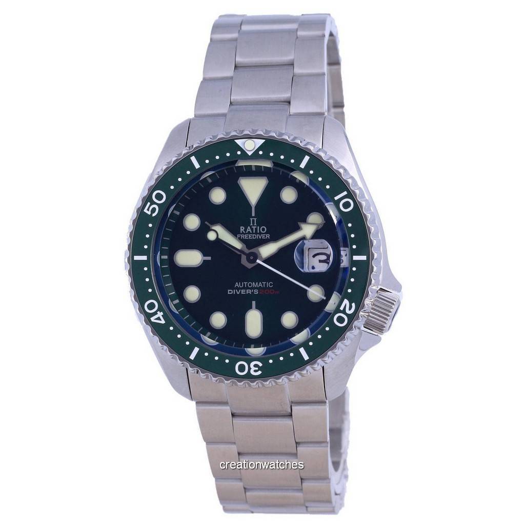 RATIO FreeDiver Green Dial Sapphire Crystal Stainless Steel Automatic RTB205 200M Mens Watch