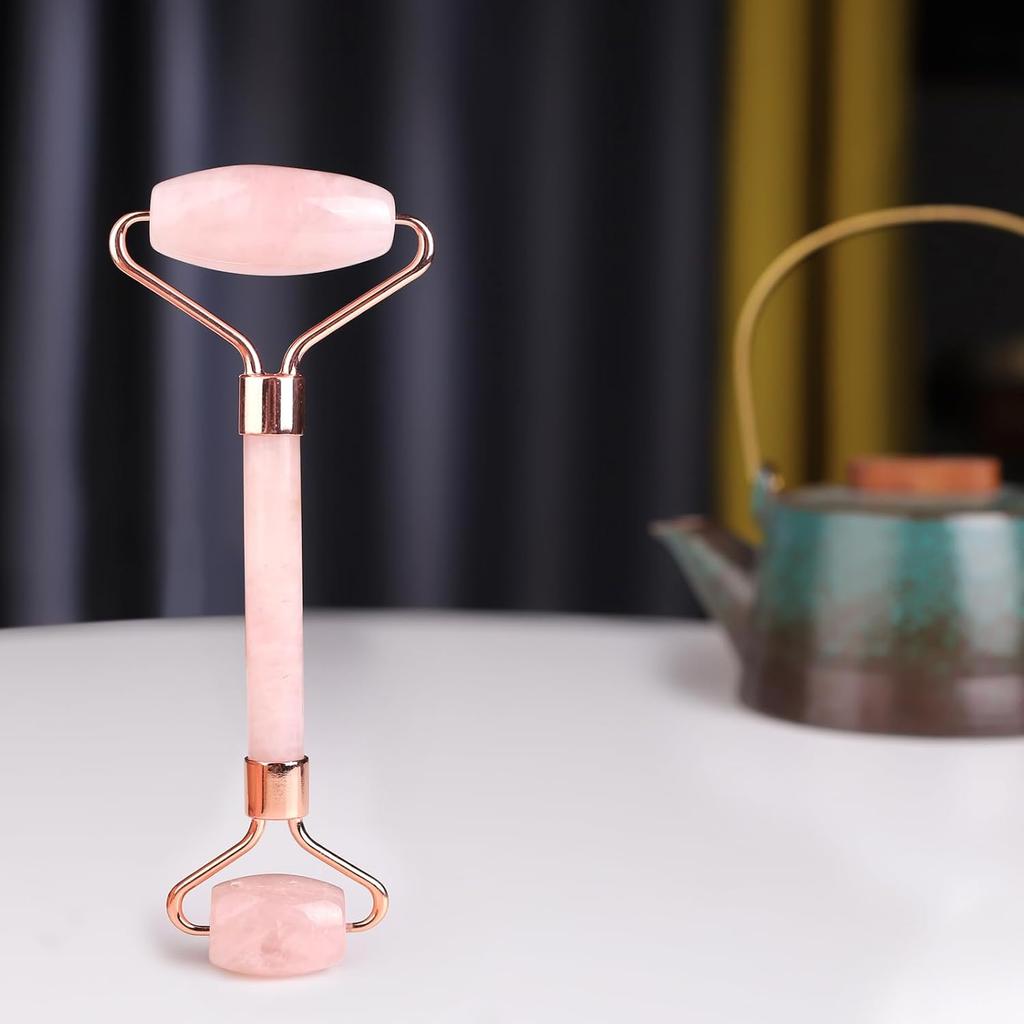 Female Facial Gua Sha Jade Roller Tool Set Rose Quartz Crystal Face Roller Massager Jade White Jade Massage The Face, Eyes