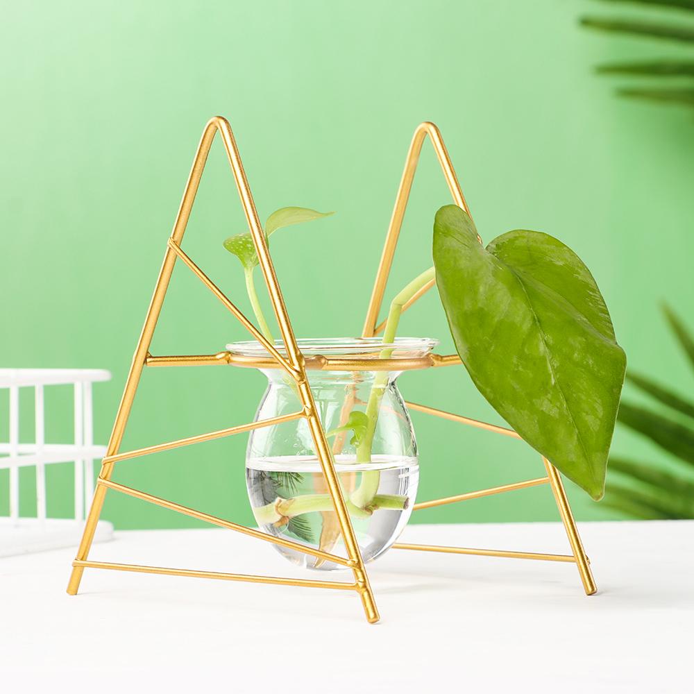 Frame Home Decoration Terrarium Metal Holder Glass Planter Hydroponic Vase Iron Geometric Pattern