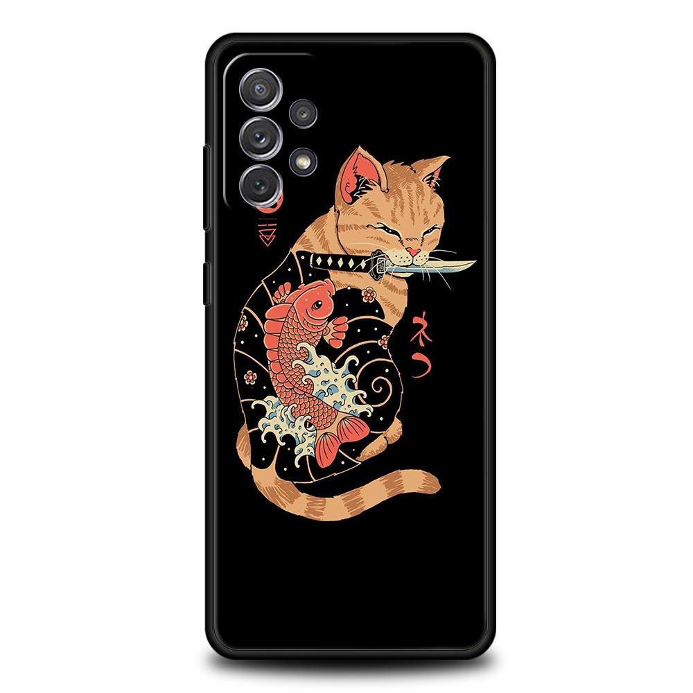 Чехол для телефона Samsung Galaxy A13 A15 A17 A07 A21S A22 A23 A25 A31 A73 A32 A52 A52S A41 5G Мягкий ТПУ Чехол Животное Кошка Татуировка Сумки