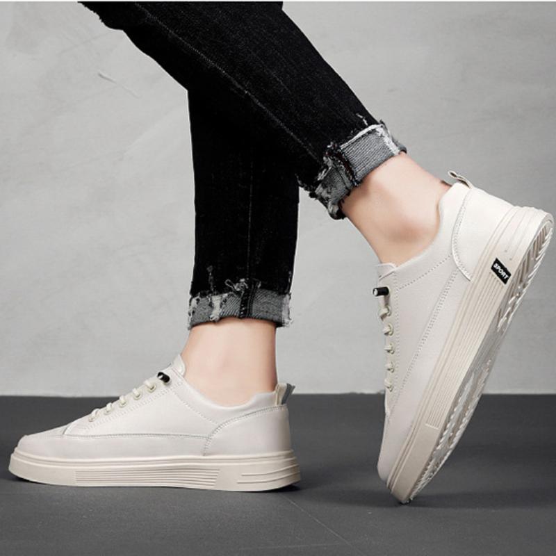 Fashion Men's Vulcanized Shoes Thick Sole Pu Leather Casual Shoes for Men 2024 Summer Breathable Sneakers Outdoor Lace-up Running Shoes