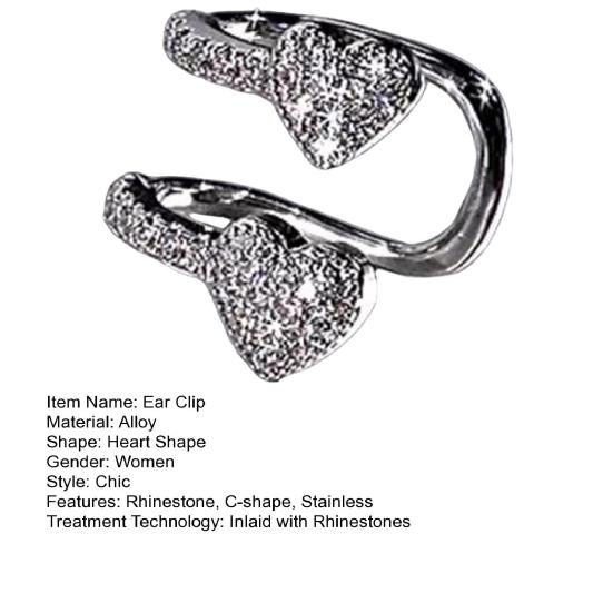 1 шт. женские гладкие манжеты со стразами в форме сердца, клипса в форме сердца, полированная C-образная, не с пирсингом, противоскользящая