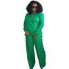 African long-sleeve turn-down collar fashionable loose casual European and American set, solid color new women's shirt, wide-leg pants set