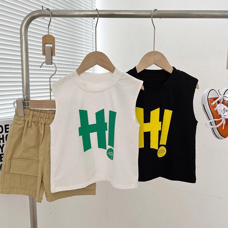 Kids Summer Cotton Sleeveless Vest Baby Thin 3D Letter T Shirt Boys Girls Breathable Top