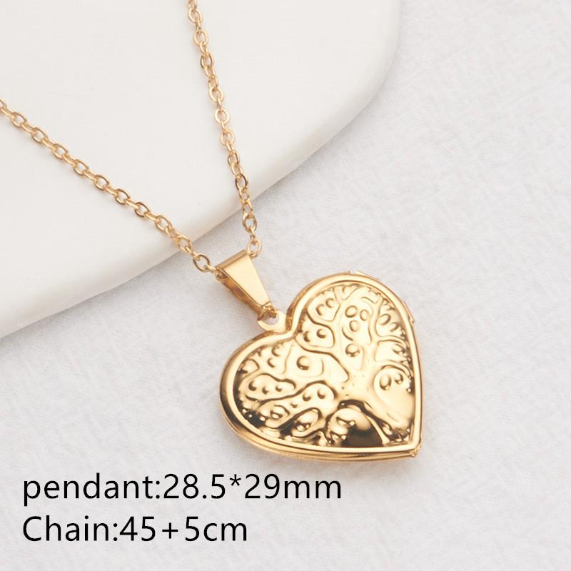 Stainless Steel Silver & Gold Women's Heart Photo Frame Locket Necklace