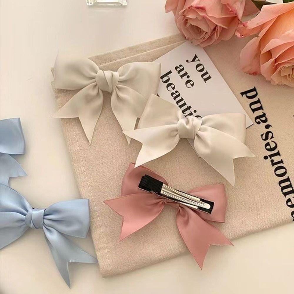 Разноцветные заколки-банты для волос, атласные ленты, аксессуары для волос, модные заколки-банты из лент, женские