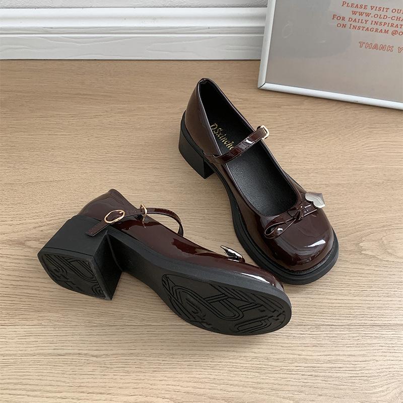 Простые и нежные черные туфли Мэри Джейн с круглым носком и толстой подошвой, женские, весна-осень 2025 года, юбка, легкие одинарные туфли