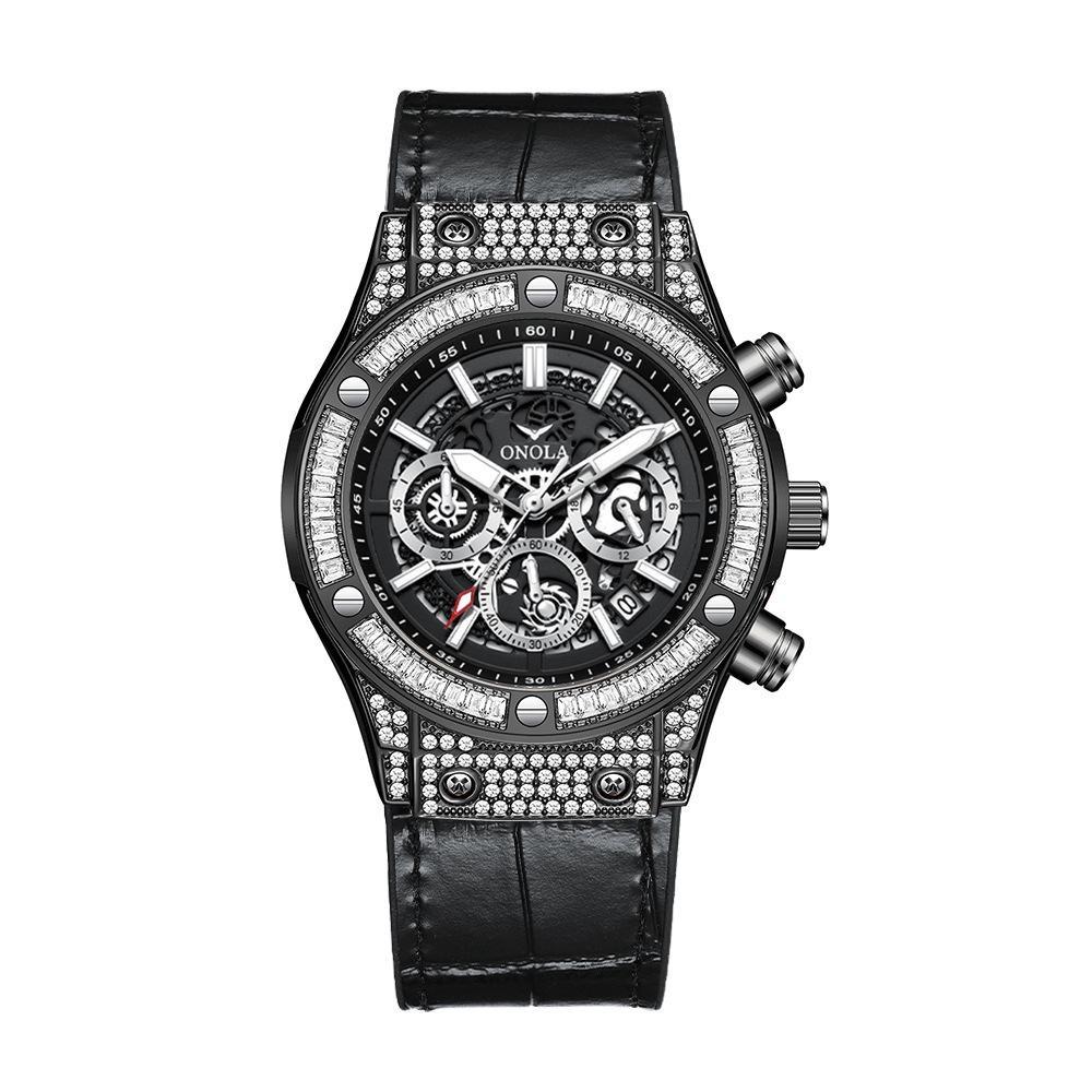 ONOLA Fashion Sports Luxury Men Wristwatch Date Waterproof Luminous Chronograph Man Watch Unique Leather Quartz Men's Watch