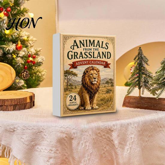 Christmas Wall Decor Animals Advent Calendar 2026, 24-Day Countdown with 24 Pcs 2D Daily Gift Box Acrylic Wild Animal Pendants, Holiday for