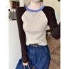 Korean Version of Chic Splicing Contrasting Color Knitted Sweater Spring 2025 New Slim-fit Long-sleeved Inner Top Women's Age-reducing Sweater