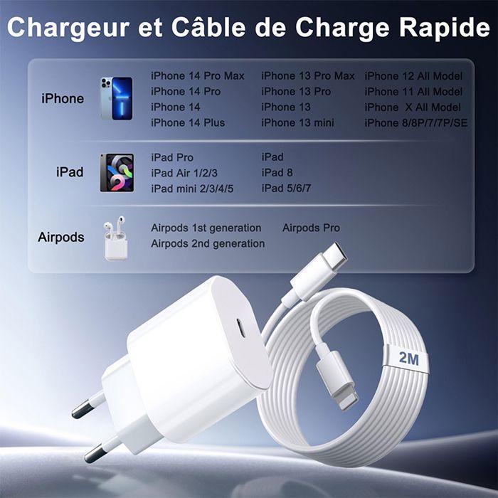 Chargeur rapide - WENZYLIQUOX - 35W Kit - USB-C vers Lightning - Câble MFi 2 m - Protection surtension