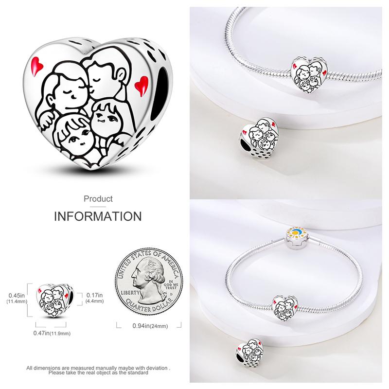 Медные Шармы Большая Любовь Мама Семья Сестра Розовое Сердце Тюльпан Бусины Ча Подходят для Оригинального Браслета Сделай Сам Ювелирный Подарок на День Матери