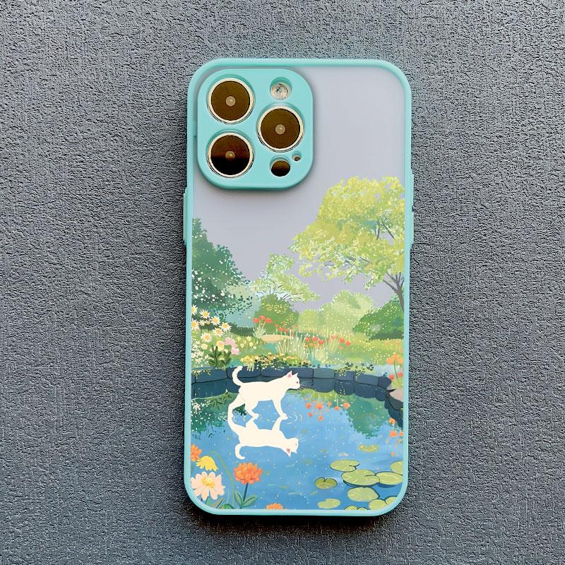 Pretty Cute Black Cats In Flower Garden Phone Case for iPhone 14 13 12 11 Pro Max Mini 16 15 Pro Max Plus XR XS X 7 8 Plus Cover