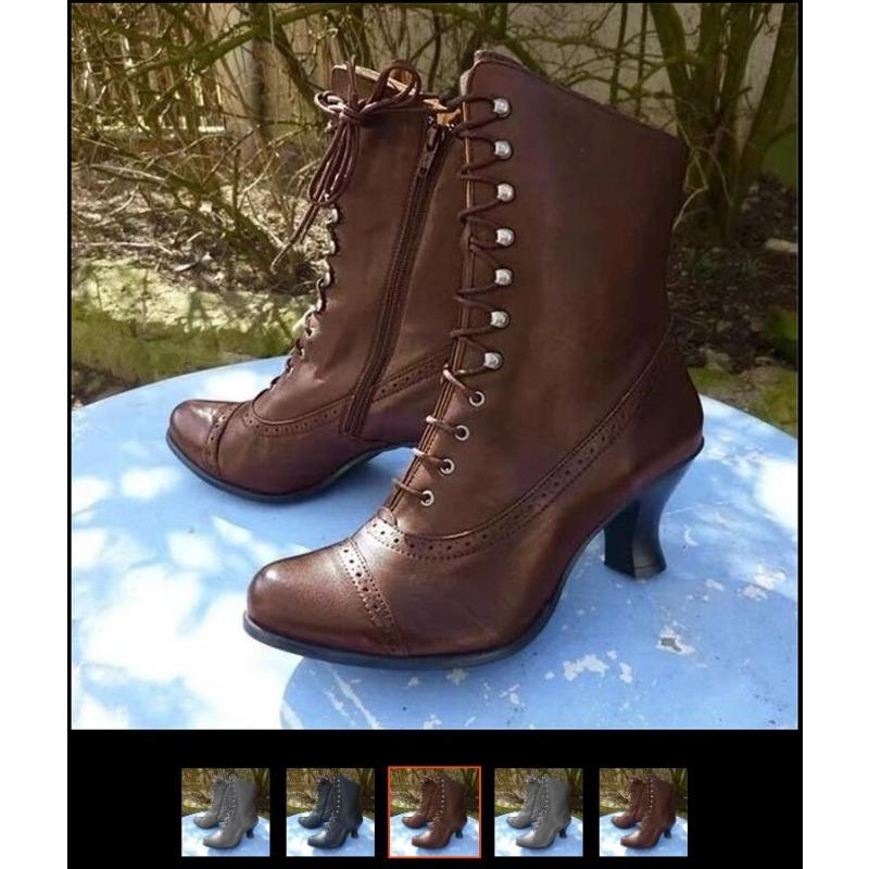 Новые женские короткие ботинки из искусственной кожи, байкерские ботинки на высоком каблуке с острым носком, женские викторианские ботинки в стиле ретро