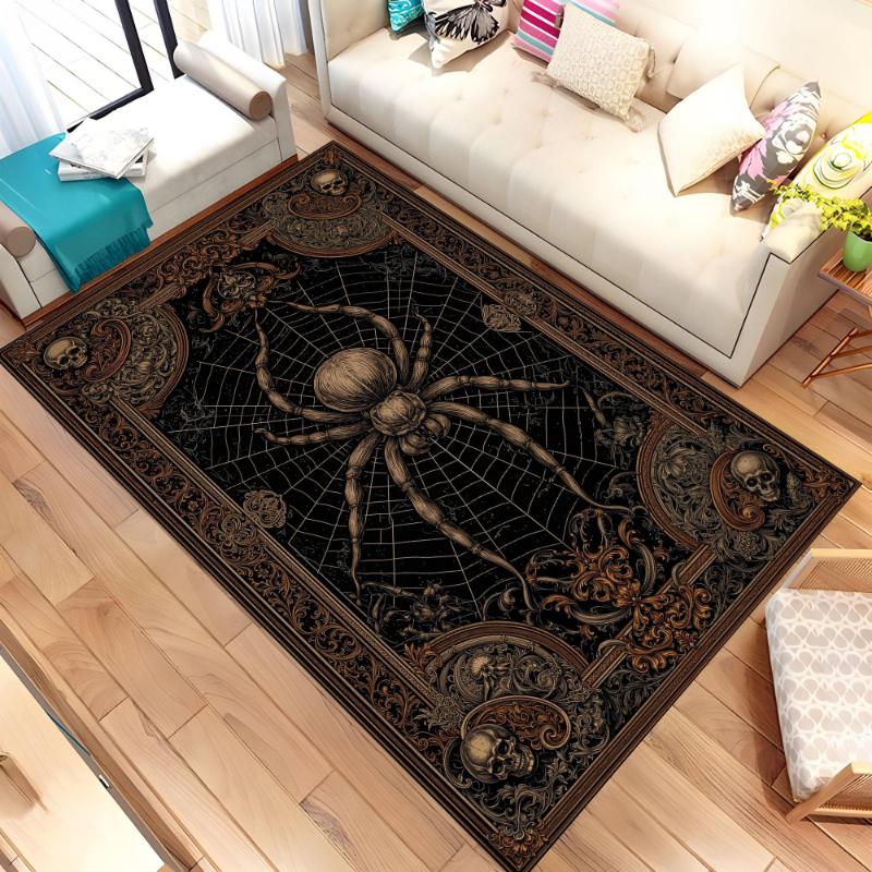 Black Spider Web Rose Floral print large Rug,living room sofa,bedroom bedside,dining area Entry Door Mat,Washable Rug,Souvenir