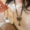 Retro Ceramic Butterfly Bell Pendant Necklace Ethnic Trench Coat Long Necklace With Accessories