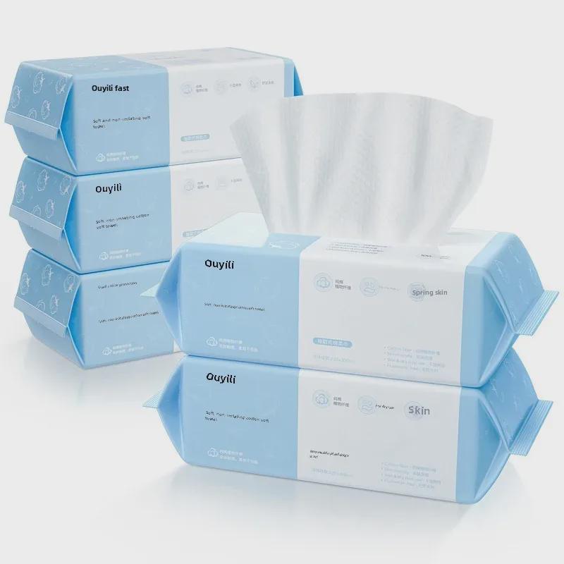 Одноразовые мягкие полотенца Jiqian: 100 больших влажных и сухих очищающих полотенец для лица двойного назначения