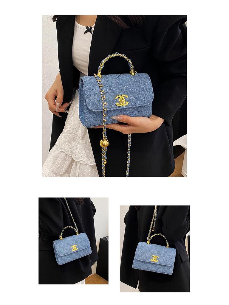 Маленькая сумка кроссбоди Xiangfeng Mini с цепочкой в виде ромбиков и золотым шариком - Красная, Осенняя мода