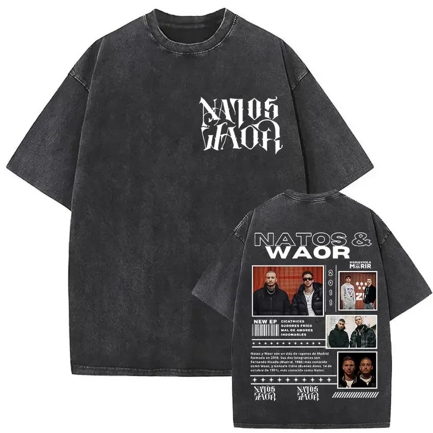 Vintage Washed Natos Waor 13 Logo Album T Shirt Hip Hop Rap Gothic Clothing Tshirt Men Women High Quality Short Sleeve T Shirts