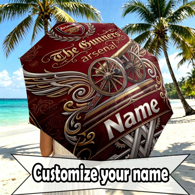 Custom Name Personalized Arsenal Football Club Print Umbrella, Auto Open Close, 8‑Rib Sturdy Frame, Commute Camping Hiking Use, Birthday Gift