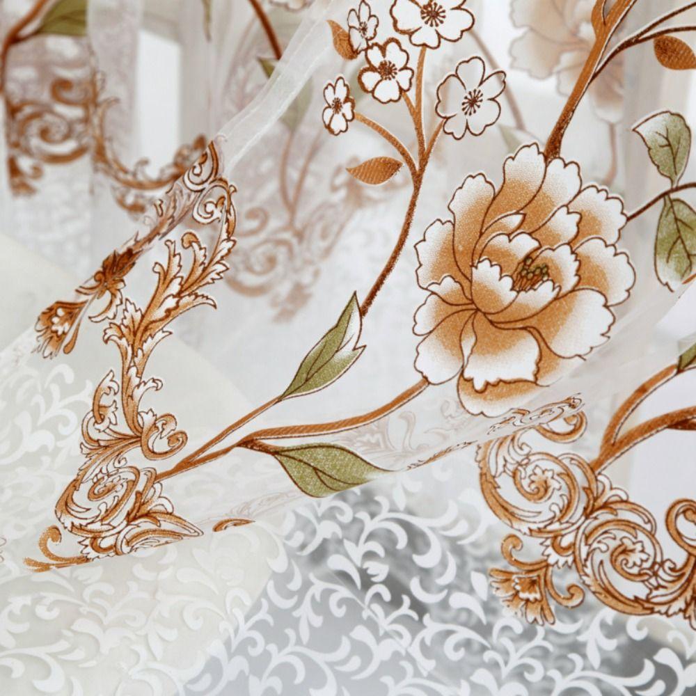 Gauze Peony Tulle Curtain Elegant Transparent Curtain Modern Sheer Curtains  Home Decoration