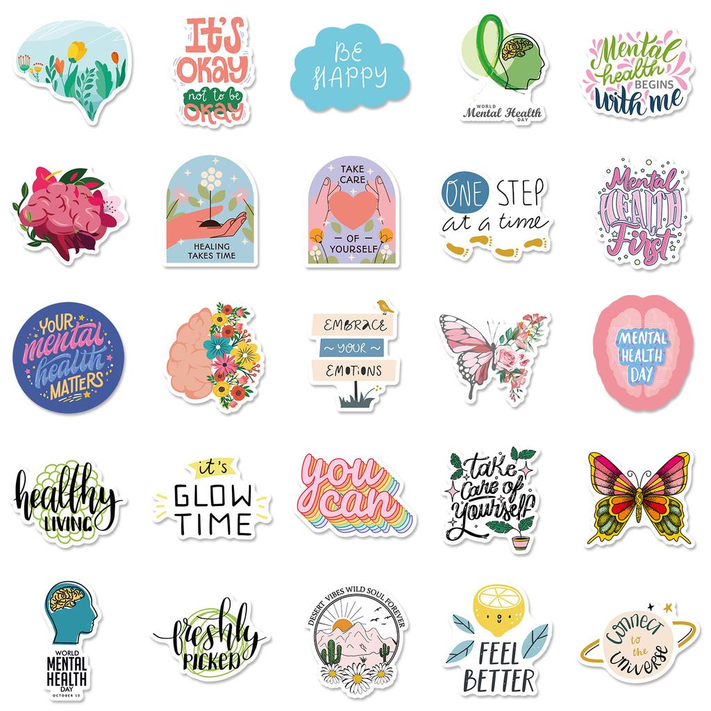 50 Mental Health Stickers Knowledge Education Stickers Luggage Guitar Laptop Helmet Refrigerator Stickers