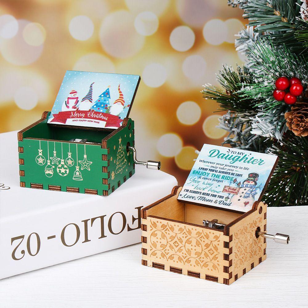 Gifts Wooden New Year Musical Boxes Music Box Merry Christmas Hand Crank