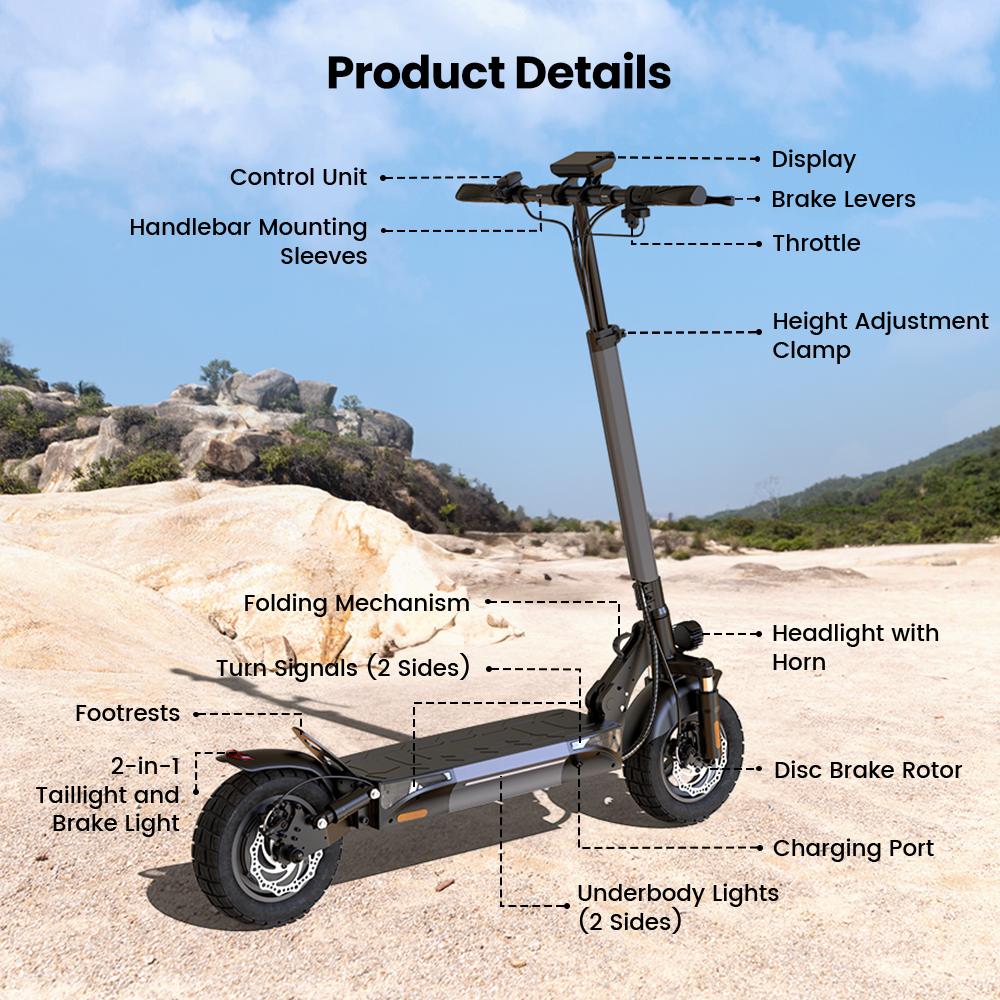 iScooter W9 Electric Scooter 1000W Motor, 48V 14Ah Battery, 10" Tire,  35-45KM Range E-Scooter