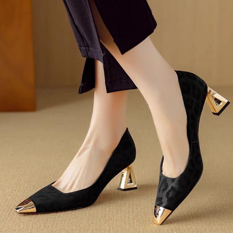 Autumn New French Temperament High Heels Women's 2025 Light Mouth Single Shoes Small Fragrant Style Anti-kick Metal Head Evening Shoes