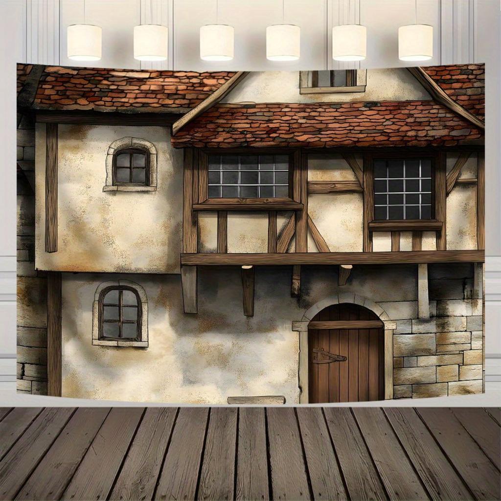 2D plane with a single piece as the background of a medieval-style old house suitable for party decoration