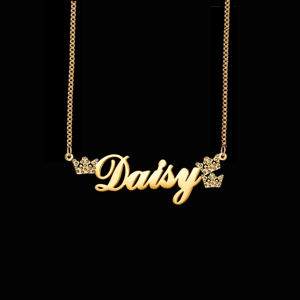 Atoztide Personalized Custom Name Necklace Zircon Heart Crown for Women Stainless Steel Pendant Box Chain Birthday Jewelry Gift
